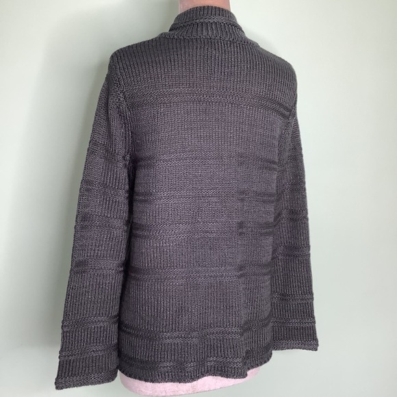 LH Sport Oversized Snap Button Cable Knit Sweater Cardigan Mock Neck Gunmetal - Picture 11 of 12